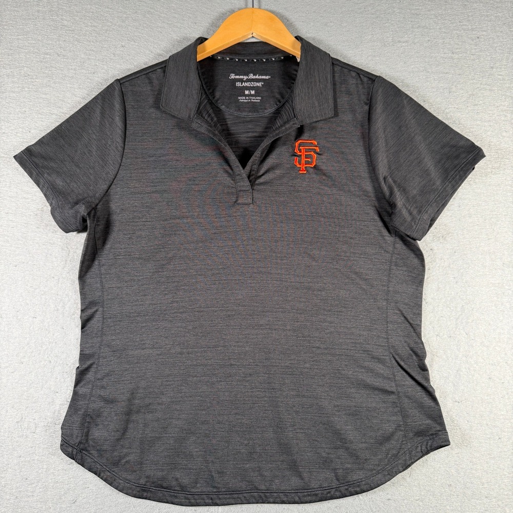 Tommy Bahama IslandZone SF Giants Polo Shirt Womens Medium Charcoal Grey MLB